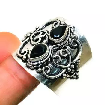Ювелирное кольцо ручной работы с черной шпинелью 925 пробы, посеребренное, размер 14