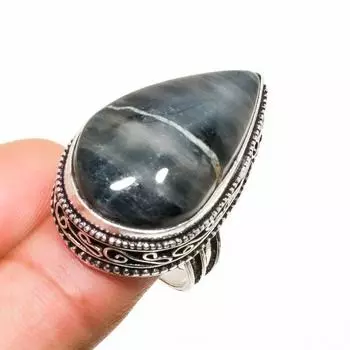 Ювелирное кольцо ручной работы с черным тигровым глазом, посеребренное кольцо 925 пробы, размер 6,5