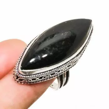 Ювелирное кольцо ручной работы с черным ониксом, посеребренное 925 пробы, размер 7,5