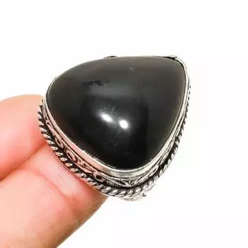 Ювелирное кольцо ручной работы с черным ониксом, посеребренное 925 пробы, размер 7