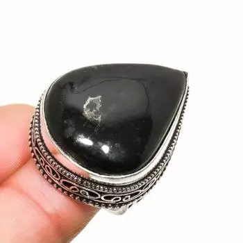 Ювелирное кольцо ручной работы с черным ониксом, посеребренное 925 пробы, размер 6,5