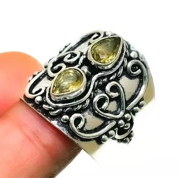 Ювелирное кольцо ручной работы с цитрином 925 пробы, посеребренное, размер 8