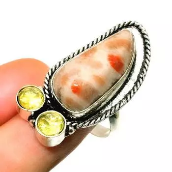 Ювелирное кольцо ручной работы с цитрином солнечного камня 925 пробы, посеребренное, размер 9