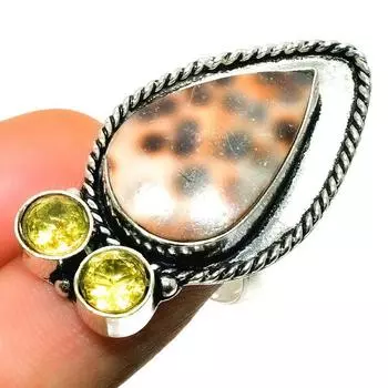 Ювелирное кольцо ручной работы с цитрином-ракушкой 925 пробы, посеребренное, размер 7