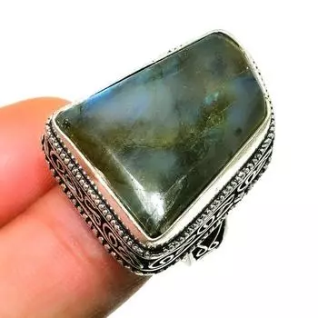 Ювелирное кольцо ручной работы с драгоценным камнем Лабрадорит 925 пробы, посеребренное, размер 6,5