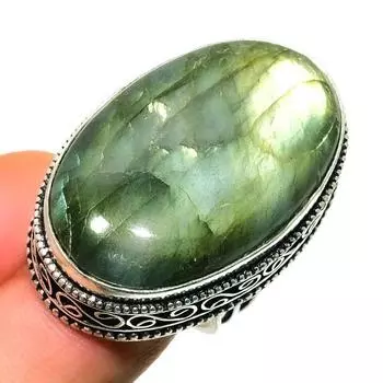 Ювелирное кольцо ручной работы с драгоценным камнем Лабрадорит 925 пробы, посеребренное, размер 6,5