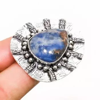 Ювелирное кольцо ручной работы с драгоценным камнем содалитом 925 пробы, посеребренное, размер 7