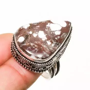 Ювелирное кольцо ручной работы с драгоценным камнем «Дикая лошадь», посеребренное серебро 925 пробы, размер 7,5