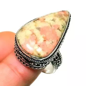 Ювелирное кольцо ручной работы с драгоценным камнем унакитом 925 пробы, посеребренное, размер 7