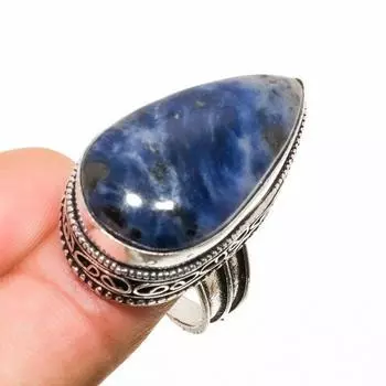 Ювелирное кольцо ручной работы с драгоценным камнем содалитом 925 пробы, посеребренное, размер 9