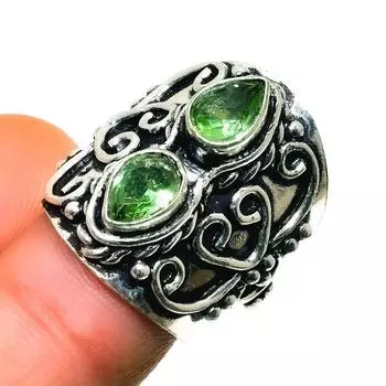 Ювелирное кольцо ручной работы с драгоценным камнем цаворит 925 пробы, посеребренное, размер 4