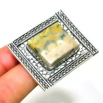 Ювелирное кольцо ручной работы с драгоценным камнем Шмель Яшма 925 пробы, посеребренное, размер 6,5