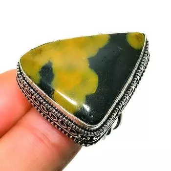 Ювелирное кольцо ручной работы с драгоценным камнем Ocean Jasper 925 пробы, посеребренное, размер 7,5