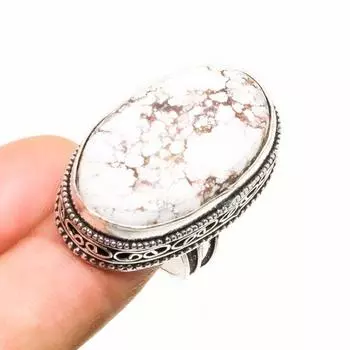 Ювелирное кольцо ручной работы с драгоценным камнем «Дикая лошадь», посеребренное серебро 925 пробы, размер 7