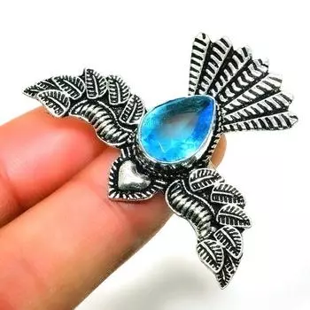 Ювелирное кольцо ручной работы с драгоценным камнем Swissblue топаз 925 пробы, посеребренное, размер 9