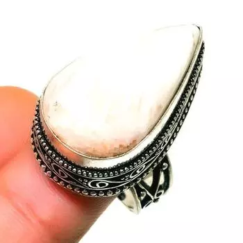 Ювелирное кольцо ручной работы с драгоценным камнем сколецит 925 пробы, посеребренное, размер 6