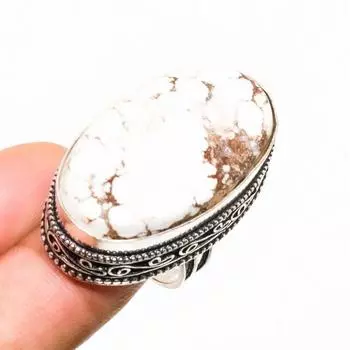 Ювелирное кольцо ручной работы с драгоценным камнем «Дикая лошадь», посеребренное серебро 925 пробы, размер 7