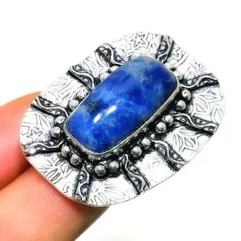 Ювелирное кольцо ручной работы с драгоценным камнем содалитом 925 пробы, посеребренное, размер 6,5