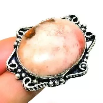 Ювелирное кольцо ручной работы с драгоценным камнем 925 пробы Бабочка Яшма, посеребренное, размер 8