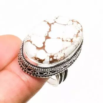 Ювелирное кольцо ручной работы с драгоценным камнем «Дикая лошадь» 925 пробы, посеребренное, размер 8