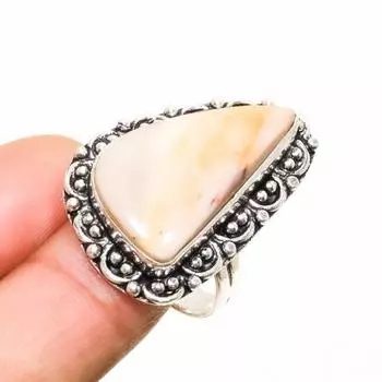 Ювелирное кольцо ручной работы с драгоценным камнем Мукаит, посеребренное серебро 925 пробы, размер 8