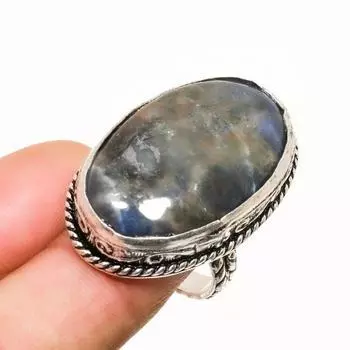 Ювелирное кольцо ручной работы с драгоценным камнем содалитом 925 пробы, посеребренное, размер 7,5