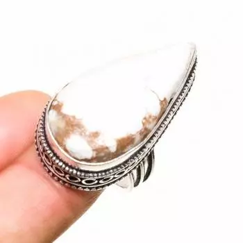 Ювелирное кольцо ручной работы с драгоценным камнем «Дикая лошадь», посеребренное серебро 925 пробы, размер 8,5