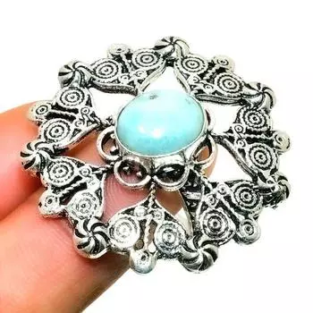 Ювелирное кольцо ручной работы с драгоценным камнем Республиканский ларимар 925 пробы, посеребренное, размер 6,5