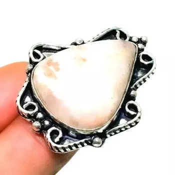 Ювелирное кольцо ручной работы с драгоценным камнем сколецит 925 пробы, посеребренное, размер 7