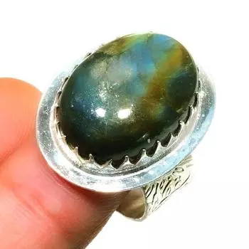 Ювелирное кольцо ручной работы с драгоценным камнем Лабрадорит 925 пробы, посеребренное, размер 8,5