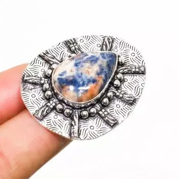 Ювелирное кольцо ручной работы с драгоценным камнем содалитом 925 пробы, посеребренное, размер 7,5