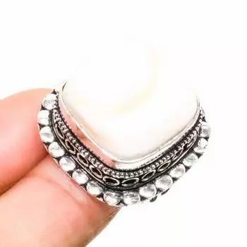 Ювелирное кольцо ручной работы с драгоценным камнем сколецит, посеребренное 925 пробы, размер 6,5