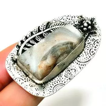 Ювелирное кольцо ручной работы с драгоценным камнем «Роза пустыни Друзы» 925 пробы, посеребренное, размер 5,5