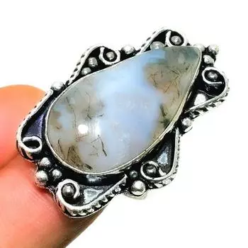 Ювелирное кольцо ручной работы с древовидным агатом 925 пробы, посеребренное, размер 8