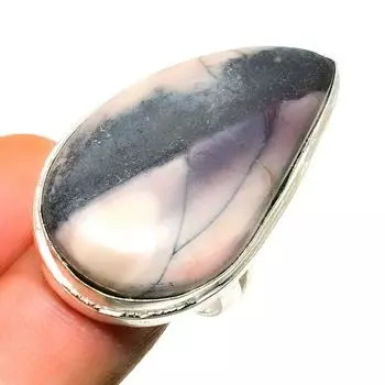 Ювелирное кольцо ручной работы с фарфоровой яшмой 925 пробы, посеребренное, размер 7,5