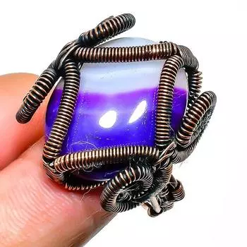 Ювелирное кольцо ручной работы с фиолетовым кружевным агатом и медной проволокой, размер 10