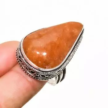 Ювелирное кольцо ручной работы с гематоидным драгоценным камнем 925 пробы, посеребренное, размер 7,5