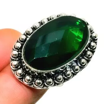 Ювелирное кольцо ручной работы с хром-диопсидом 925 пробы, посеребренное, размер 7