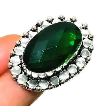 Ювелирное кольцо ручной работы с хром-диопсидом 925 пробы, посеребренное, размер 6