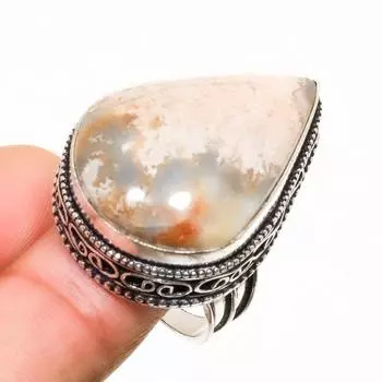 Ювелирное кольцо ручной работы с ископаемым кораллом, серебро 925 пробы, размер 9