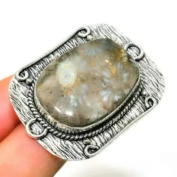 Ювелирное кольцо ручной работы с ископаемым кораллом 925 пробы, посеребренное, размер 9,5