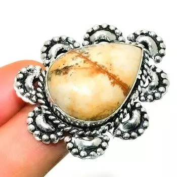 Ювелирное кольцо ручной работы с изображением яшмы 925 пробы, посеребренное, размер 9,5