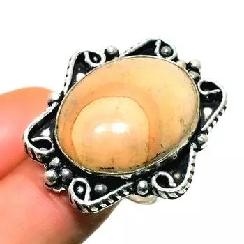 Ювелирное кольцо ручной работы с изображением яшмы 925 пробы, посеребренное, размер 7