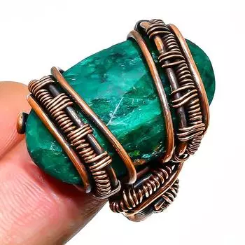 Ювелирное кольцо ручной работы с изумрудом и драгоценным камнем из медной проволоки, размер 8