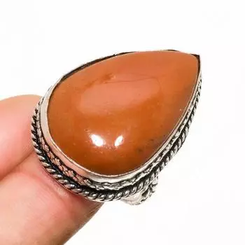 Ювелирное кольцо ручной работы с красным драгоценным камнем Мукаит, посеребренное 925 пробы, размер 8,5