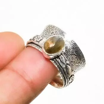 Ювелирное кольцо ручной работы с лабрадоритом, серебро 925 пробы, размер 7,5