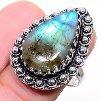 Ювелирное кольцо ручной работы с лабрадором из стерлингового серебра 925 пробы 5,5 Q8f70 5.5 чёрный