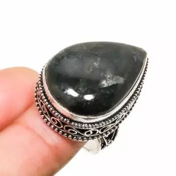 Ювелирное кольцо ручной работы с ларвикитом, серебро 925 пробы, размер 7