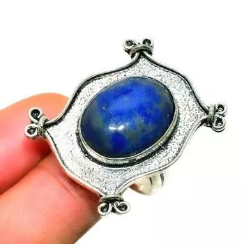 Ювелирное кольцо ручной работы с лазуритом 925 пробы, посеребренное, размер 8,5