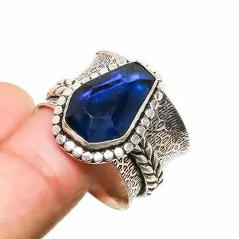 Ювелирное кольцо ручной работы с лондонским голубым топазом, серебро 925 пробы, размер 9,5